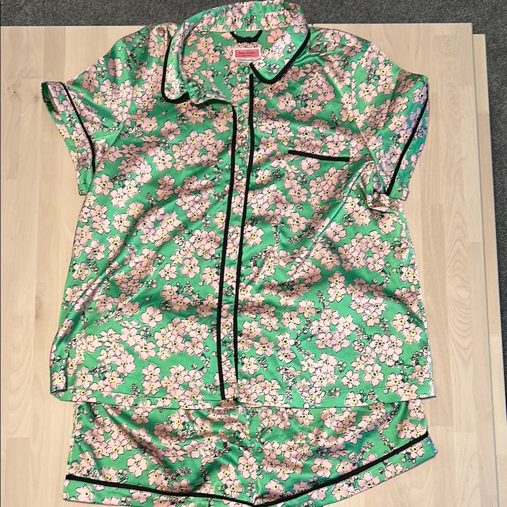Kate Spade Floral Pajama Set - Green and Pink, size L